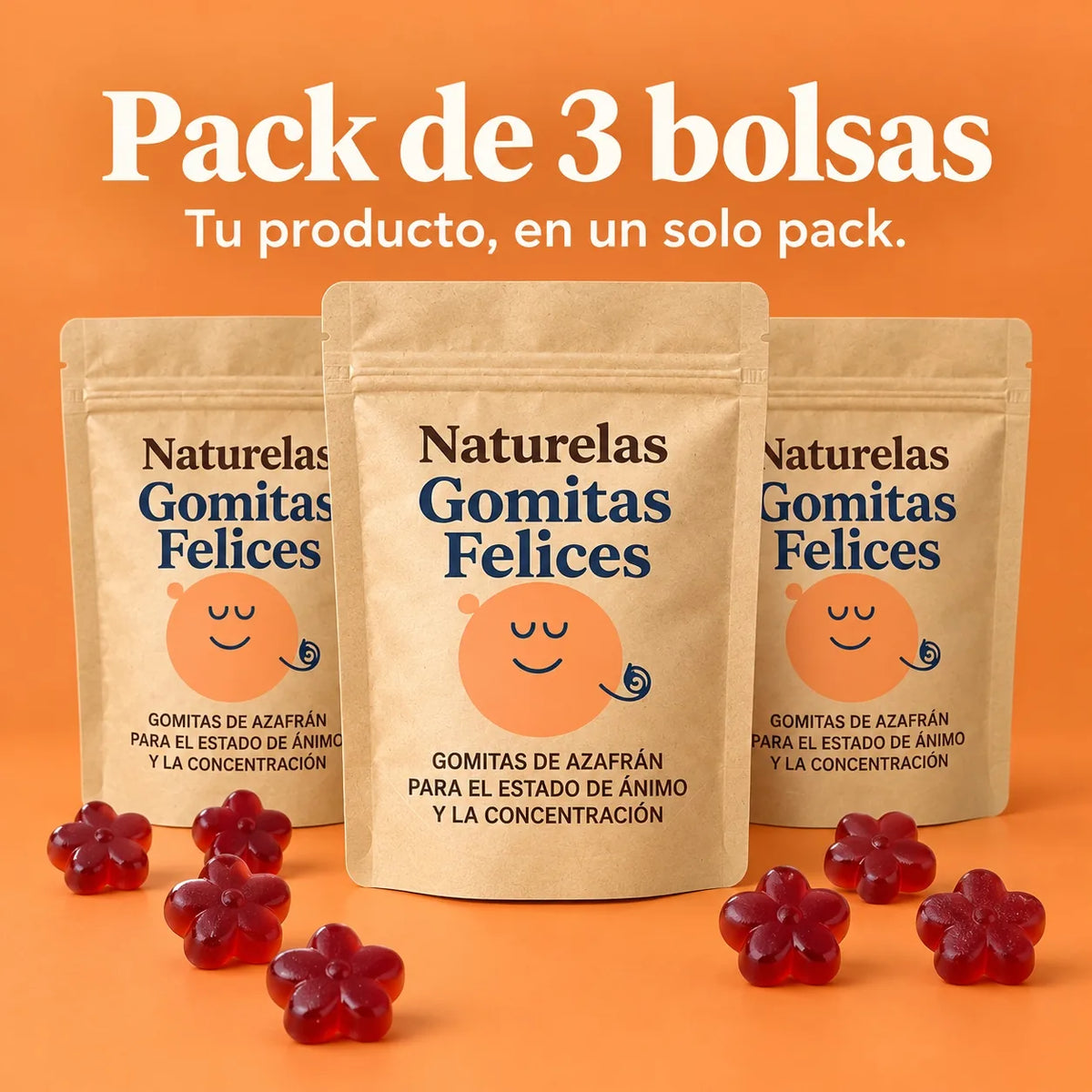 Pack de 3 bolsas de Gomitas Felices, 90 días de programa